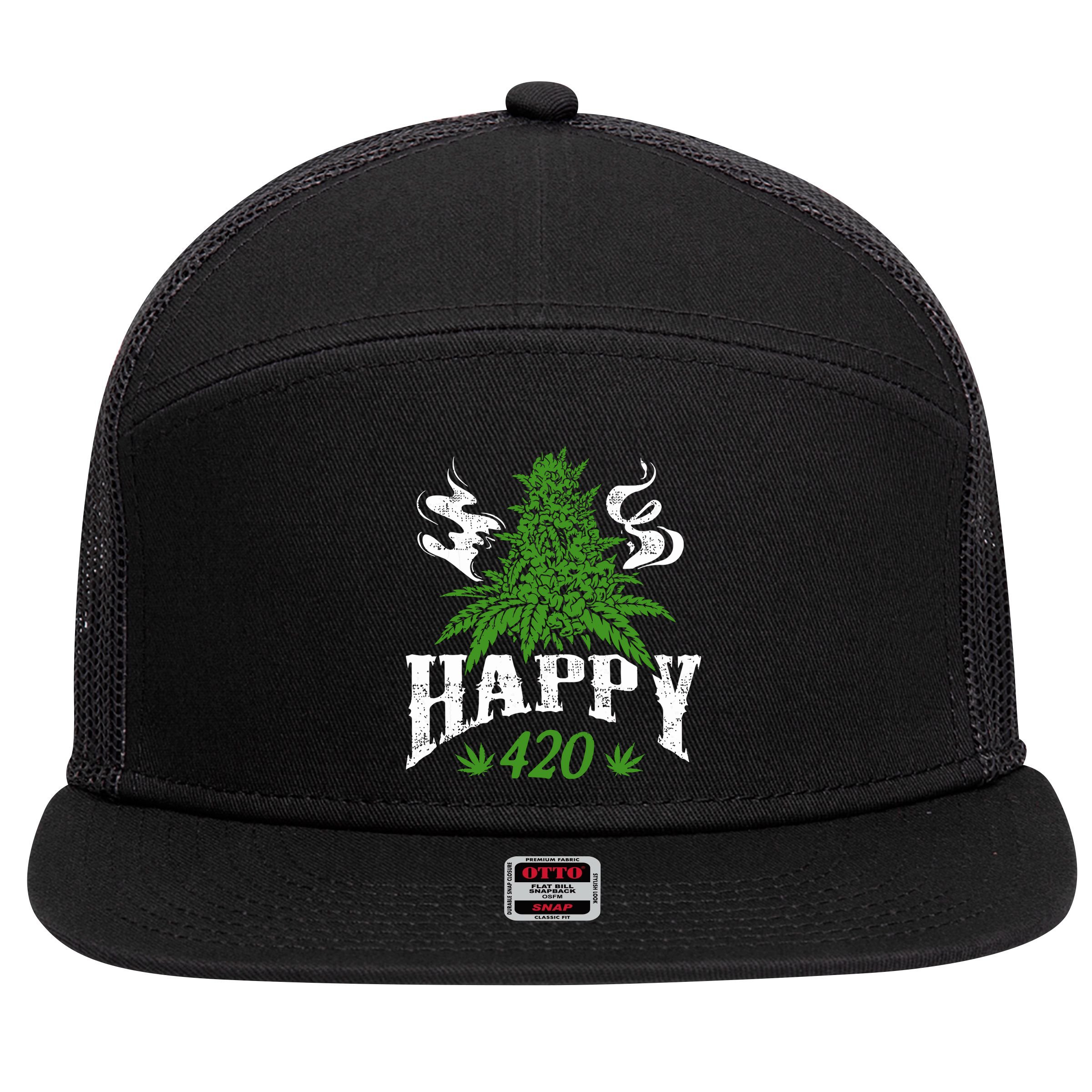 Happy 420 Marijuana Merch To Celebrate Weed Day On 420 7 Panel Mesh Trucker Snapback Hat