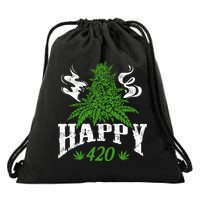 Happy 420 Marijuana Merch To Celebrate Weed Day On 420 Drawstring Bag