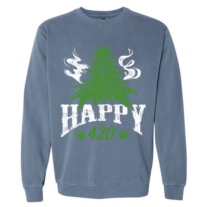 Happy 420 Marijuana Merch To Celebrate Weed Day On 420 Garment-Dyed Sweatshirt