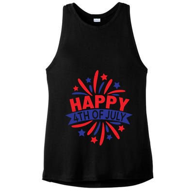 Happy 4th Of July America Celebration Ladies PosiCharge Tri-Blend Wicking Tank