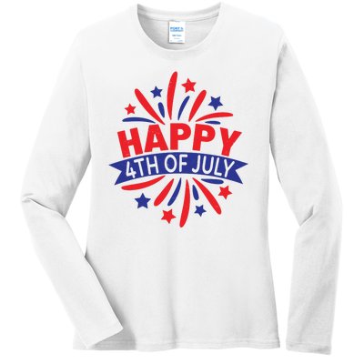 Happy 4th Of July America Celebration Ladies Long Sleeve Shirt