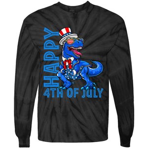 Happy 4th Of July Trex Dinosaur American Dino Tie-Dye Long Sleeve Shirt