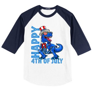 Happy 4th Of July Trex Dinosaur American Dino Baseball Sleeve Shirt