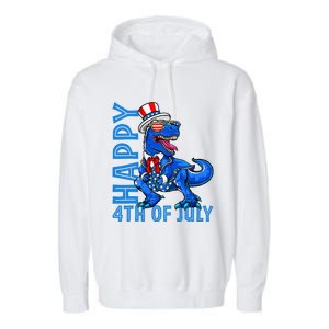 Happy 4th Of July Trex Dinosaur American Dino Garment-Dyed Fleece Hoodie