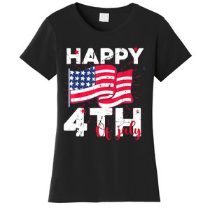 Happy 4th Of July American Flag Usa Patriotic Women's T-Shirt