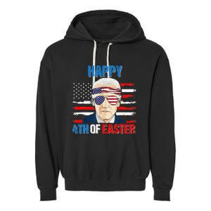 Happy 4th Of Easter Biden Confused 4th Of July American Flag  Garment-Dyed Fleece Hoodie