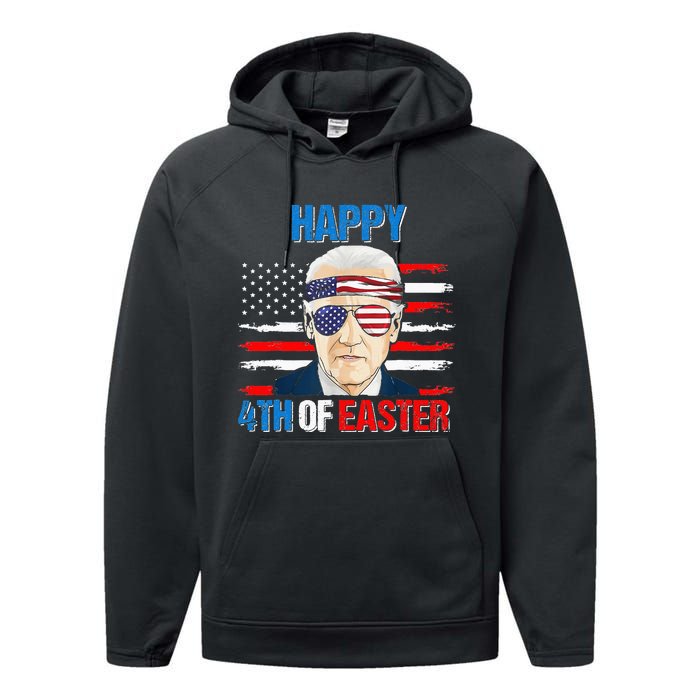 Happy 4th Of Easter Biden Confused 4th Of July American Flag  Performance Fleece Hoodie