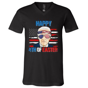 Happy 4th Of Easter Biden Confused 4th Of July American Flag  V-Neck T-Shirt