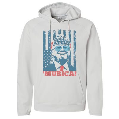 Happy 4th Of July Trump American Flag Trump Murica Performance Fleece Hoodie