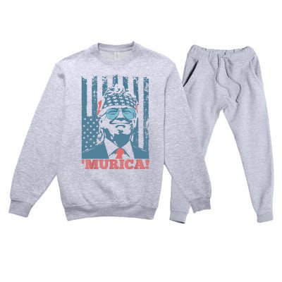 Happy 4th Of July Trump American Flag Trump Murica Premium Crewneck Sweatsuit Set