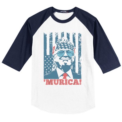 Happy 4th Of July Trump American Flag Trump Murica Baseball Sleeve Shirt