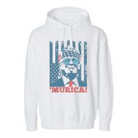 Happy 4th Of July Trump American Flag Trump Murica Garment-Dyed Fleece Hoodie