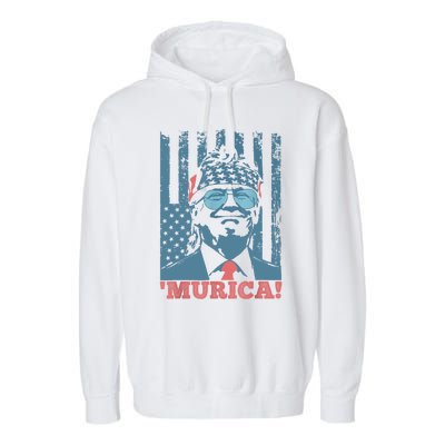 Happy 4th Of July Trump American Flag Trump Murica Garment-Dyed Fleece Hoodie