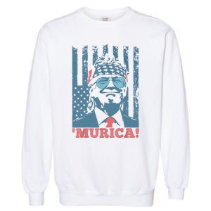 Happy 4th Of July Trump American Flag Trump Murica Garment-Dyed Sweatshirt