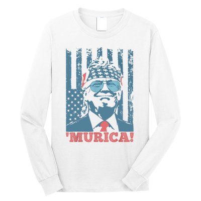 Happy 4th Of July Trump American Flag Trump Murica Long Sleeve Shirt