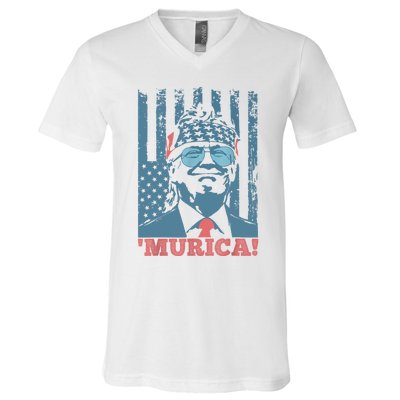 Happy 4th Of July Trump American Flag Trump Murica V-Neck T-Shirt