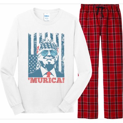 Happy 4th Of July Trump American Flag Trump Murica Long Sleeve Pajama Set