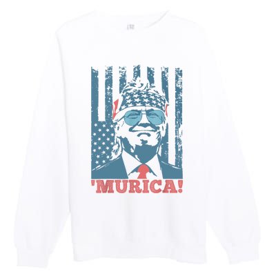 Happy 4th Of July Trump American Flag Trump Murica Premium Crewneck Sweatshirt