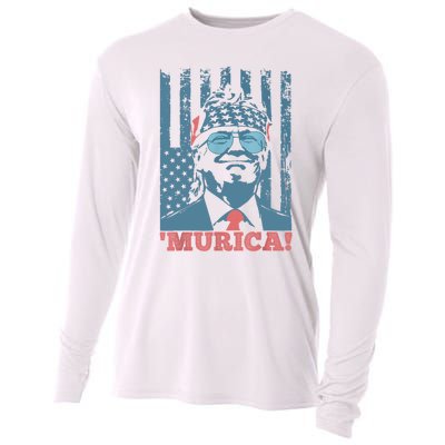 Happy 4th Of July Trump American Flag Trump Murica Cooling Performance Long Sleeve Crew