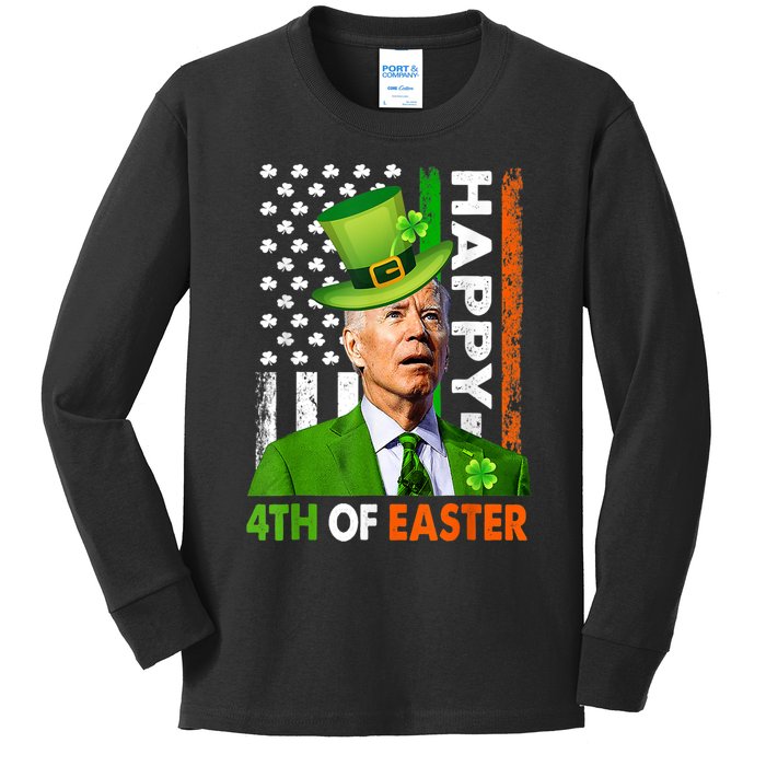 Happy 4th Of Easter Joe Biden St Patricks Day Leprechaun Kids Long Sleeve Shirt