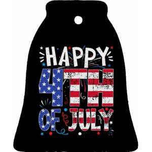 Happy 4th Of July Patriotic American Us Flag 4th Of July Ceramic Bell Ornament