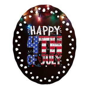 Happy 4th Of July Patriotic American Us Flag 4th Of July Ceramic Oval Ornament