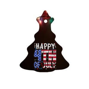 Happy 4th Of July Patriotic American Us Flag 4th Of July Ceramic Tree Ornament