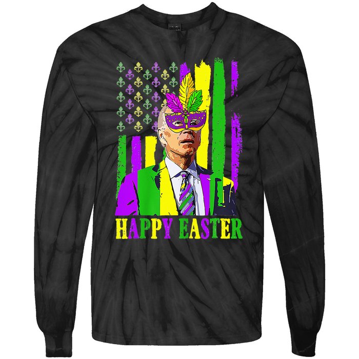 Happy 4th Of Easter Funny Joe Biden Mardi Gras Shenanigans Tie-Dye Long Sleeve Shirt