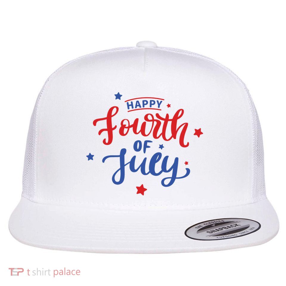 Happy 4th Of July Festive Holiday Flat Bill Trucker Hat