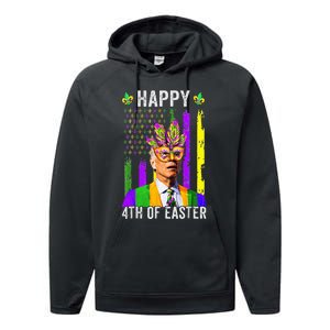 Happy 4th Of Easter Funny Joe Biden Mardi Gras Shenanigans  Performance Fleece Hoodie