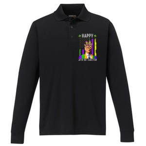 Happy 4th Of Easter Funny Joe Biden Mardi Gras Shenanigans  Performance Long Sleeve Polo