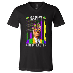 Happy 4th Of Easter Funny Joe Biden Mardi Gras Shenanigans  V-Neck T-Shirt