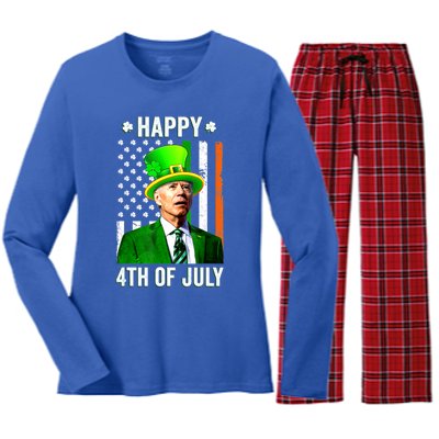 Happy 4th Of July Confused Funny Joe Biden St Patricks Day Women's Long Sleeve Flannel Pajama Set 