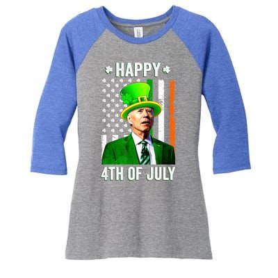 Happy 4th Of July Confused Funny Joe Biden St Patricks Day Women's Tri-Blend 3/4-Sleeve Raglan Shirt