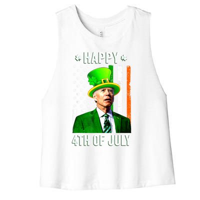 Happy 4th Of July Confused Funny Joe Biden St Patricks Day Women's Racerback Cropped Tank