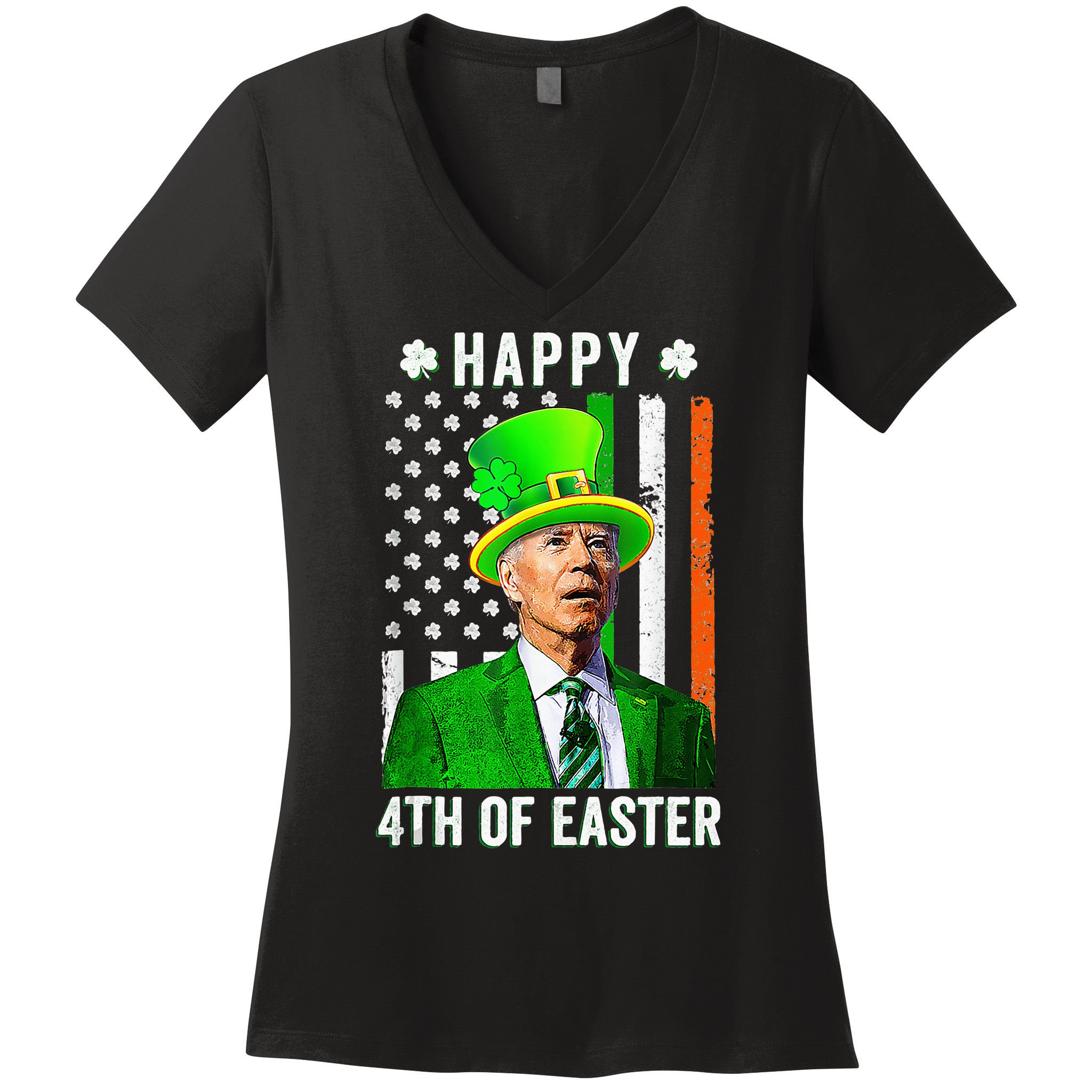 Happy 4th Of Easter Joe Biden St Patricks Day Leprechaun Hat  Women's V-Neck T-Shirt