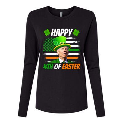 Happy 4th Of Easter Joe Biden St Patricks Day Leprechaun American Flag Womens Cotton Relaxed Long Sleeve T-Shirt