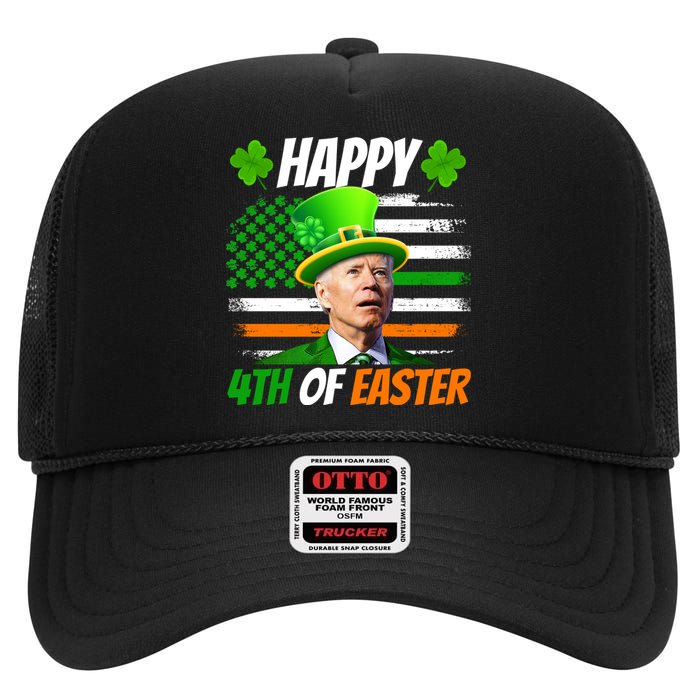 Happy 4th Of Easter Joe Biden St Patricks Day Leprechaun American Flag High Crown Mesh Back Trucker Hat