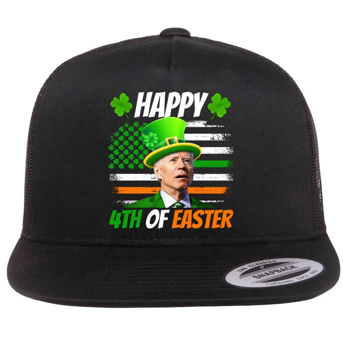 Happy 4th Of Easter Joe Biden St Patricks Day Leprechaun American Flag Flat Bill Trucker Hat