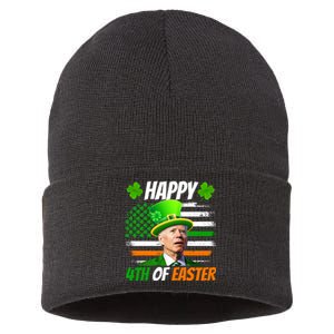 Happy 4th Of Easter Joe Biden St Patricks Day Leprechaun American Flag Sustainable Knit Beanie