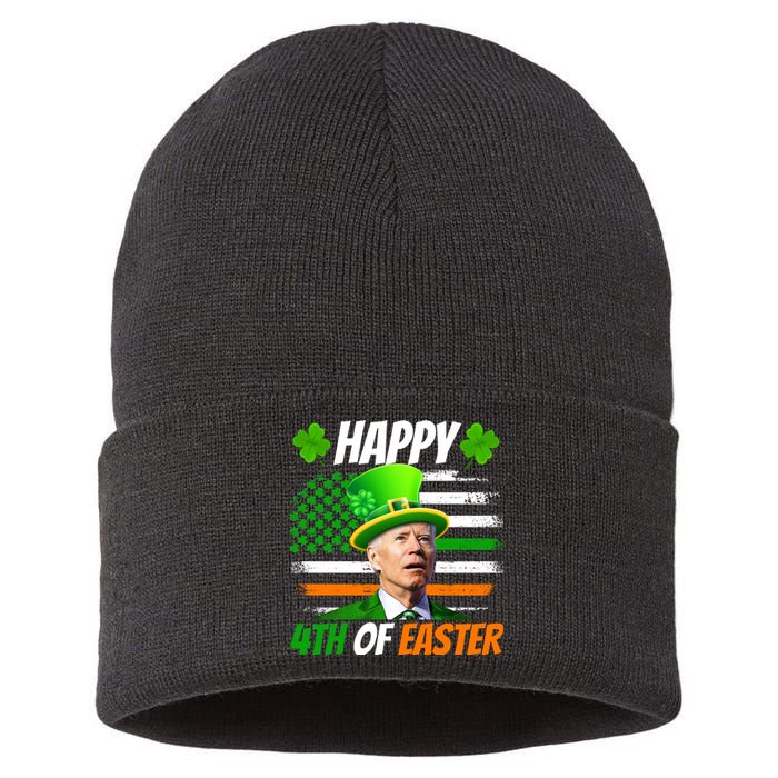 Happy 4th Of Easter Joe Biden St Patricks Day Leprechaun American Flag Sustainable Knit Beanie