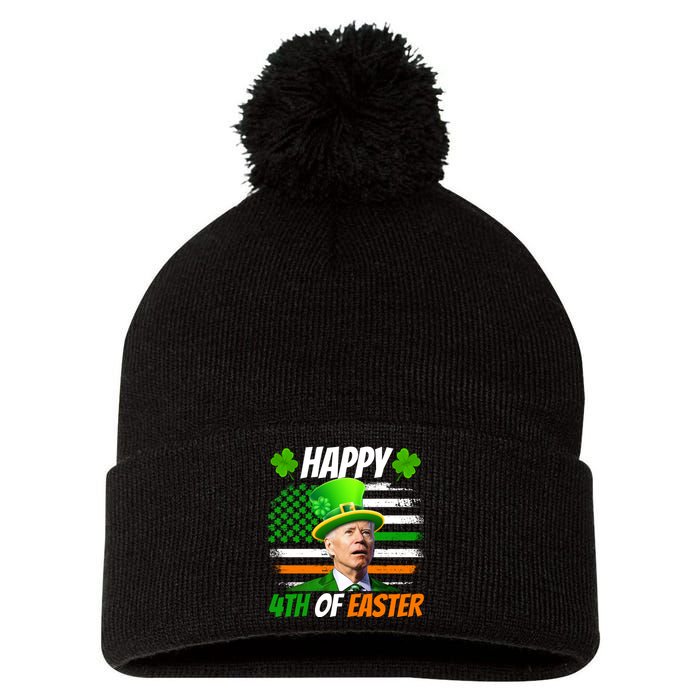 Happy 4th Of Easter Joe Biden St Patricks Day Leprechaun American Flag Pom Pom 12in Knit Beanie