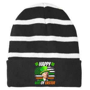 Happy 4th Of Easter Joe Biden St Patricks Day Leprechaun American Flag Striped Beanie with Solid Band