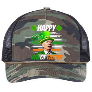 Happy 4th Of Easter Joe Biden St Patricks Day Leprechaun American Flag Retro Rope Trucker Hat Cap