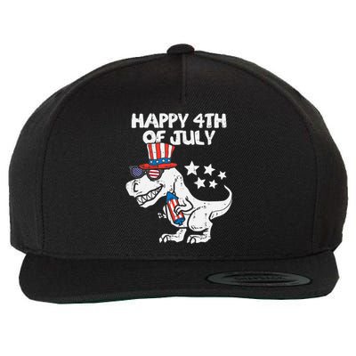 Happy 4th Of July T-Rex Dino Dinosaur Baby Boy Wool Snapback Cap