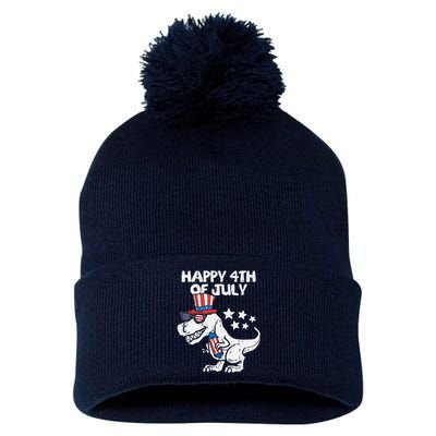 Happy 4th Of July T-Rex Dino Dinosaur Baby Boy Pom Pom 12in Knit Beanie