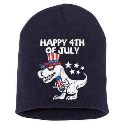 Happy 4th Of July T-Rex Dino Dinosaur Baby Boy Short Acrylic Beanie