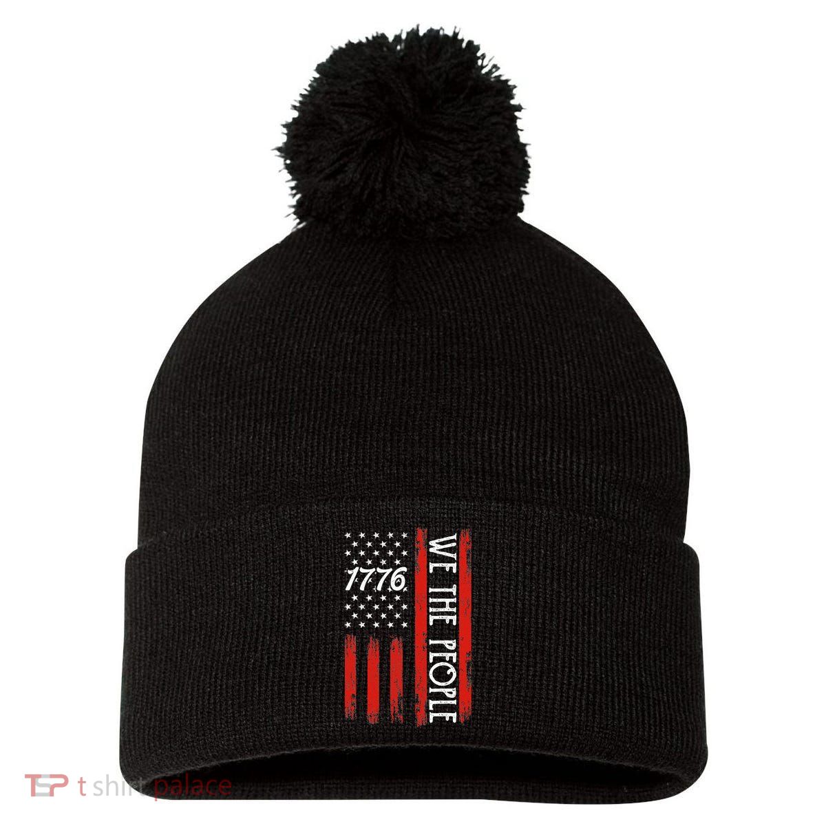 Happy 4th Of July 1776 American Flag Pom Pom 12in Knit Beanie