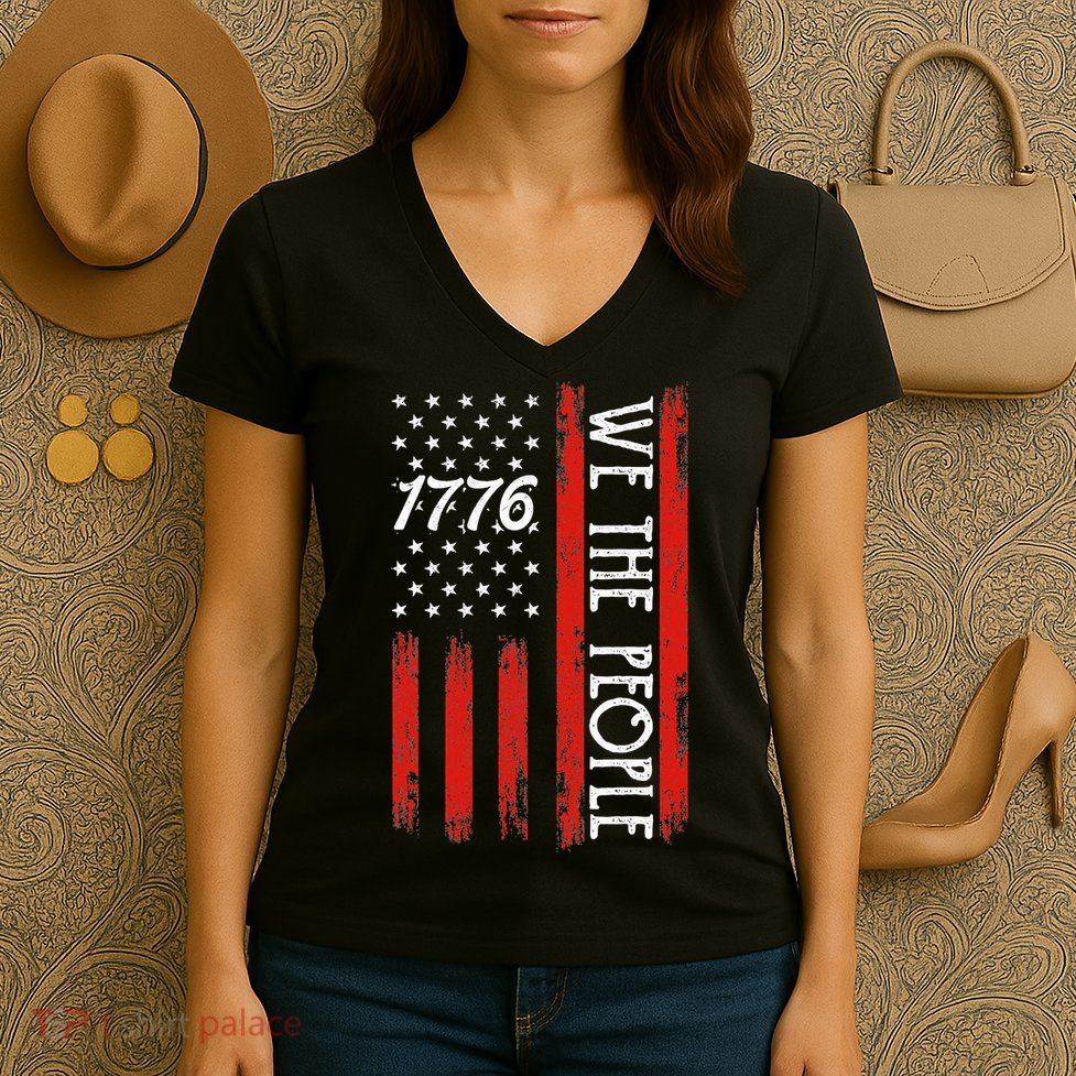 Happy 4th Of July 1776 American Flag Women's V-Neck T-Shirt