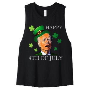 Happy 4th Of July Confused Funny Joe Biden St Patricks Day  Women's Racerback Cropped Tank